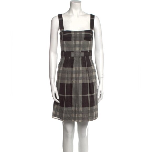 Burberry London Black Grey Plaid Square Neck Knee Lemgth Dress size  6 - Picture 1 of 15